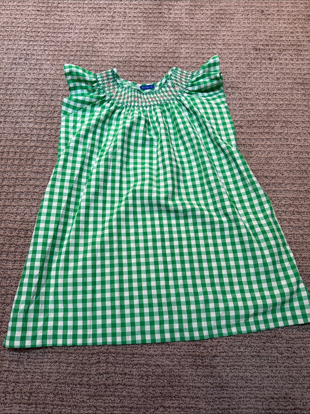 Green Gingham Smocked Nightgown for Kids - Sleeveless Flutter Dress